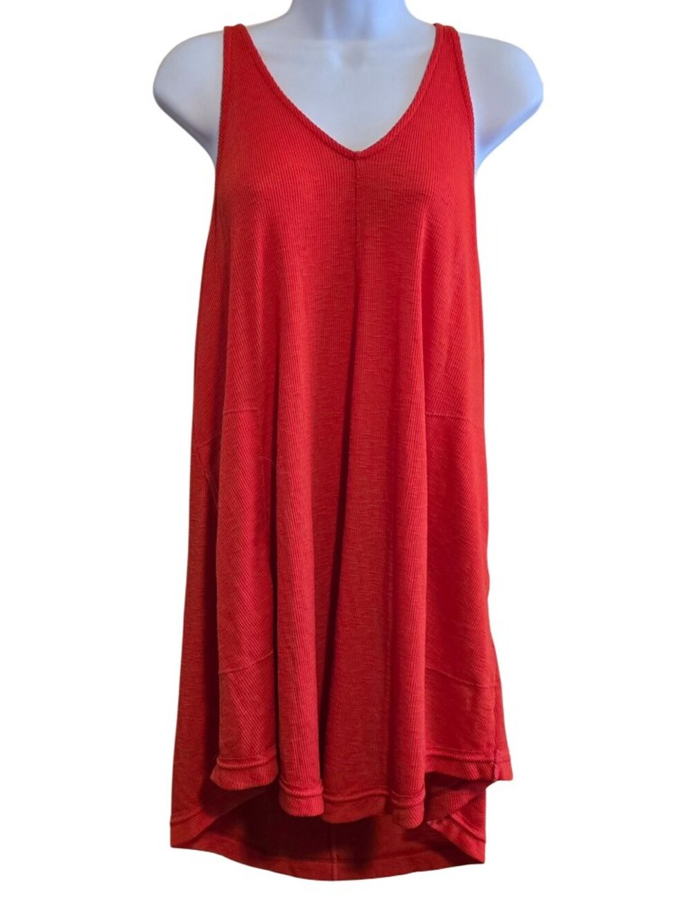 Red Beach Tank Dress cover up Ribbed Knit Flowy Style Relaxed Summer Vibes Chic